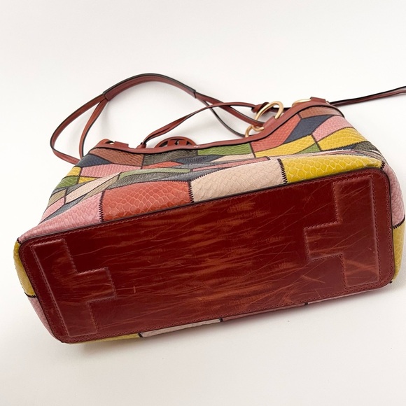TORY BURCH || Farrah Leather Snakeskin Patchwork Multicolored Shoulder Bag - Picture 10 of 12